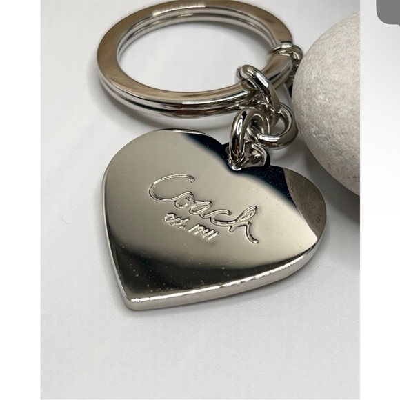 Coach Cashin Striped Heart Keychain with Silver Accents - Picture 2 of 2